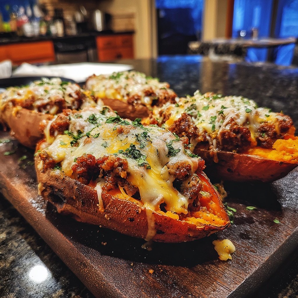 Ground Beef Stuffed Sweet Potatoes