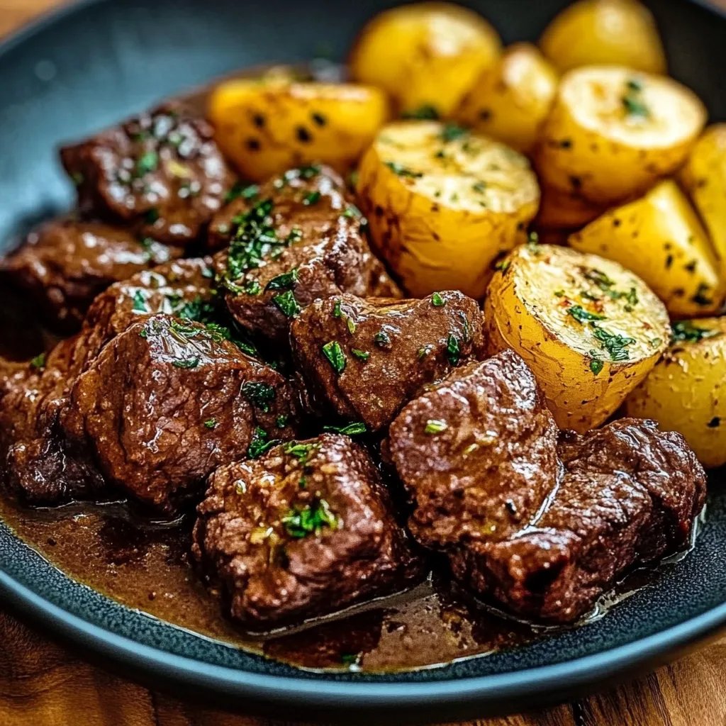 Slow Cooker Garlic Butter Beef Bites & Potatoes